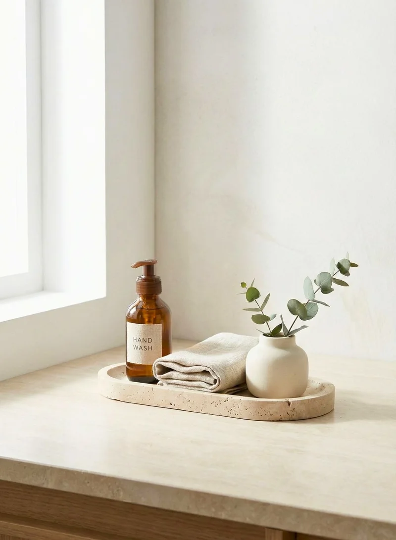 1Chase Oval Natural Travertine Oval Marble Tray Beige, Stone Vanity Tray for Jewelry, Perfume and Makeup, Decorative Coffee Table & Bathroom Organizer Tray  | Best Price UAE